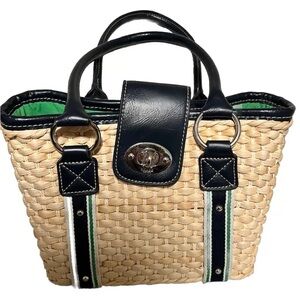 Ralph Lauren Chaps PREOWNED basket purse blue with green interior